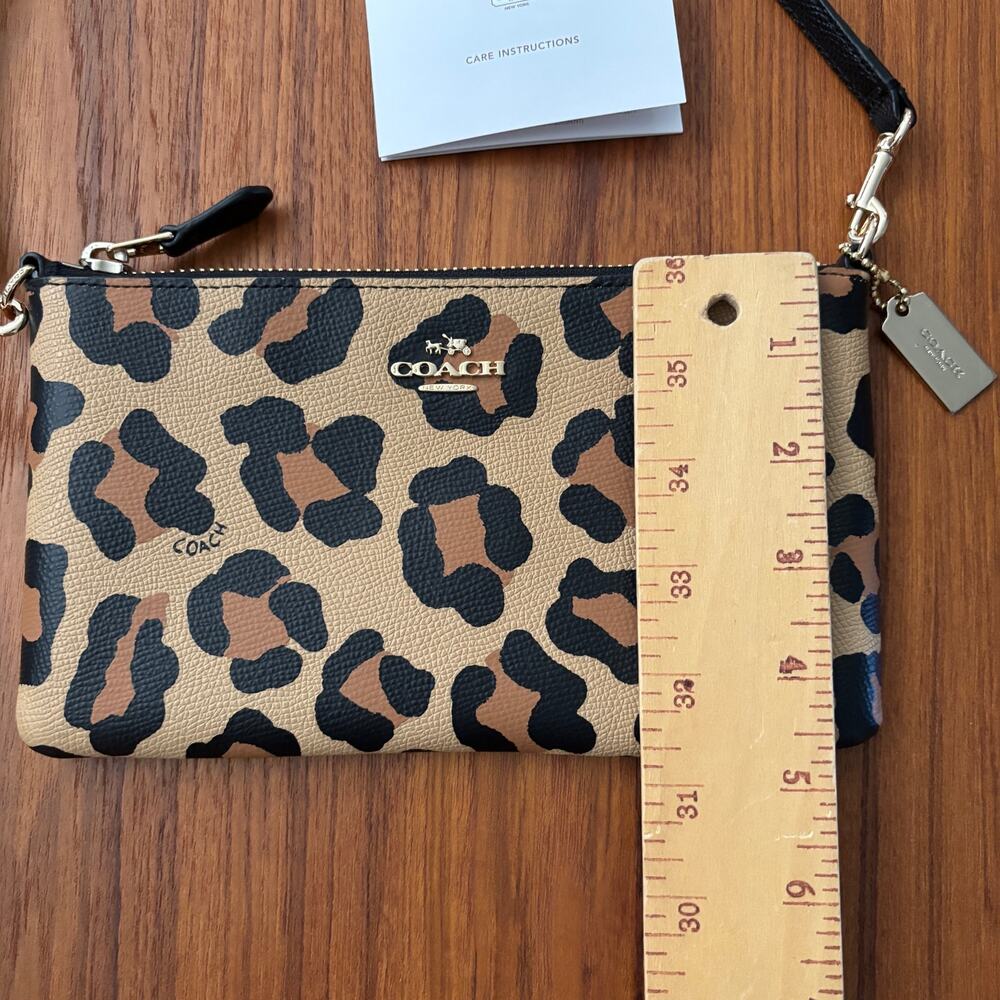 Coach Leopard Cheetah Print Crossbody Handbag, black and tan mini purse - Picture 5 of 10